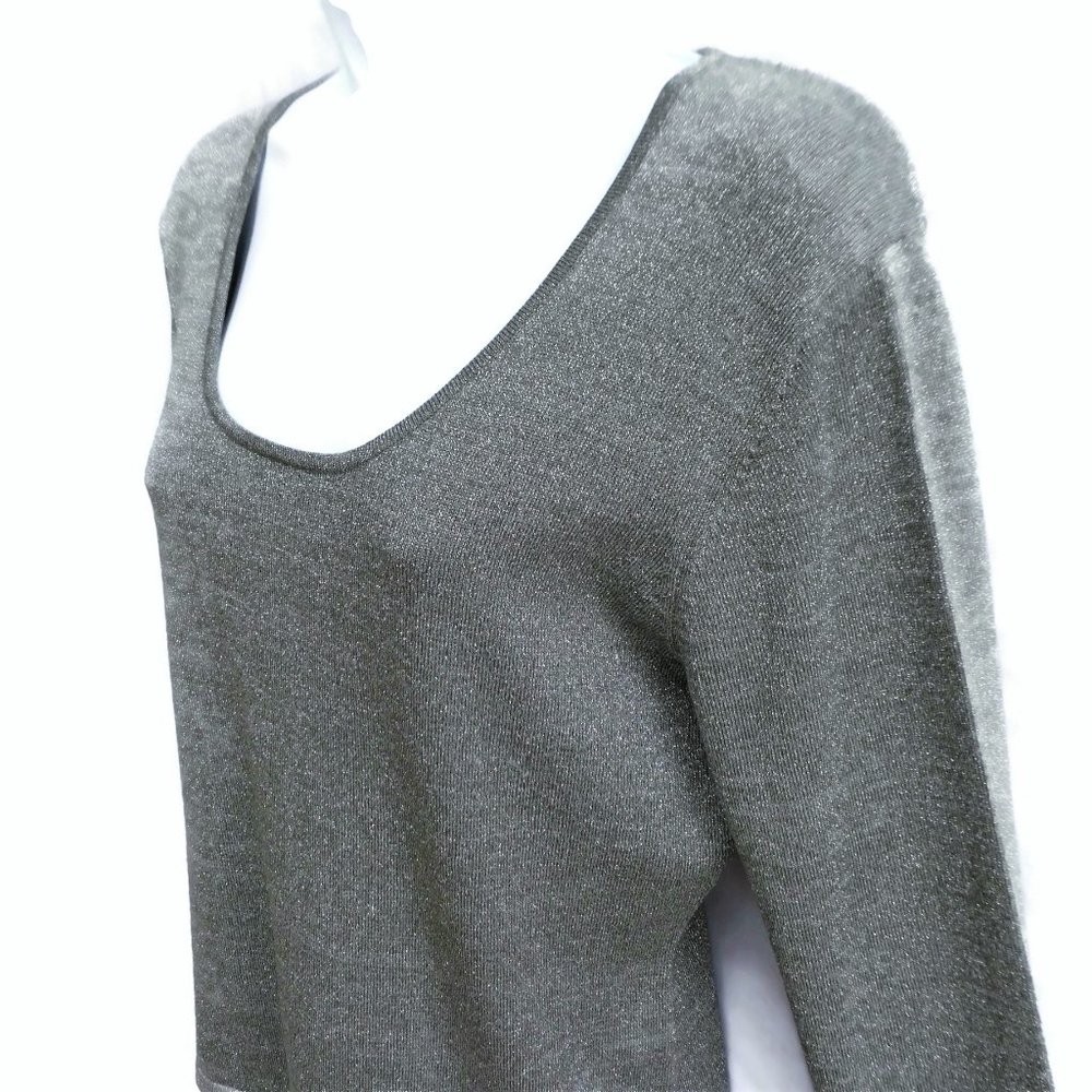 Ann Taylor Lurex Silver Pullover Scoop Neck SiLK Blend Spandex Long Sleeve S